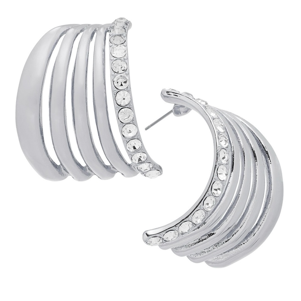 ✨ INC Silver Pave Rhinestone Multi Row Hoop Earrings Statement